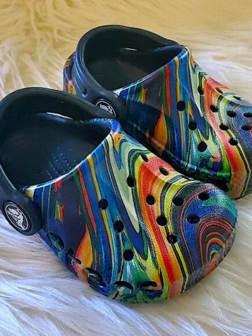 Crocs Baya Unisex Kids Multi-Colored Graphic Printed T-Back Clog SZ 4